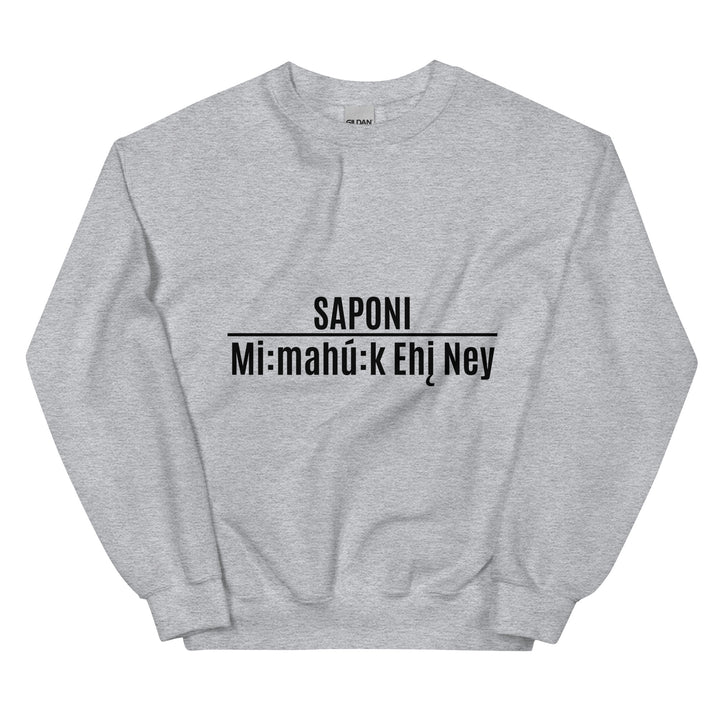 Saponi Mi:mahu:k Ehin Ney Sport Grey Unisex Sweatshirt by Chained Dolls