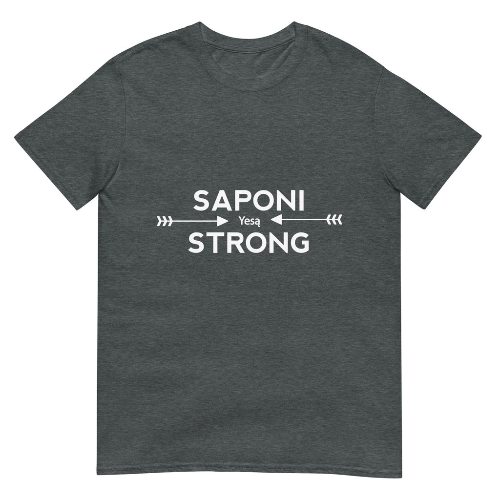 Saponi Strong Arrows Dark Heather Unisex T-shirt by Chained Dolls