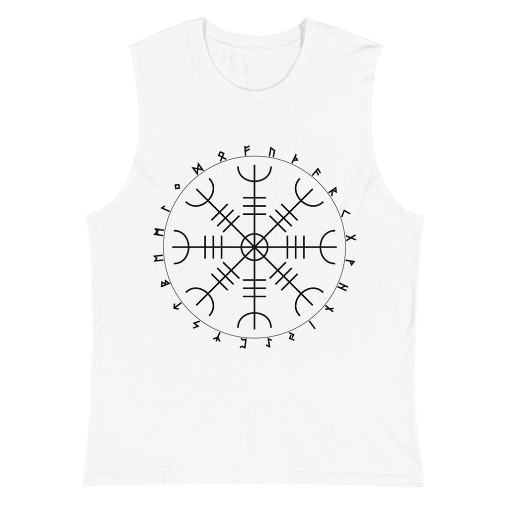 Aegishjalmr Runes White Muscle Shirt by Chained Dolls
