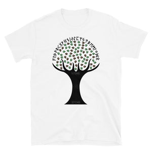 Runic Tree Unisex White T-shirt by Chained Dolls