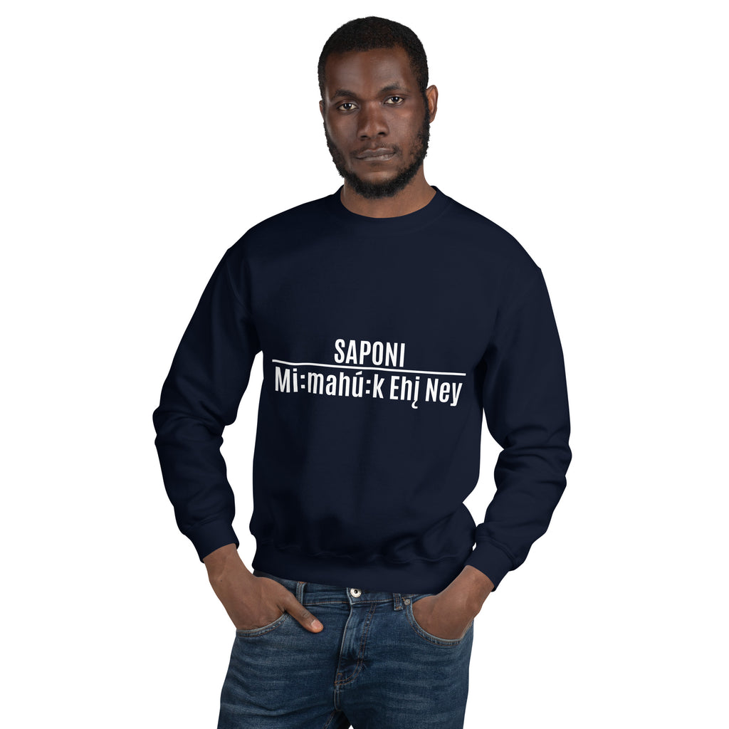 Saponi Mi:mahu:k Ehin Ney Navy Unisex Sweatshirt by Chained Dolls