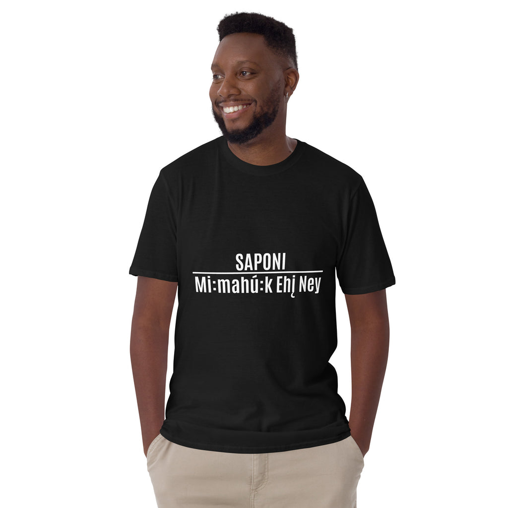 Saponi Mi:mahú:k Ehį́ Ney Black T-shirt by Chained Dolls