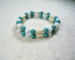 Turquoise Howlite and White Bone Two Strand Stretch Bracelet by Chained Dolls