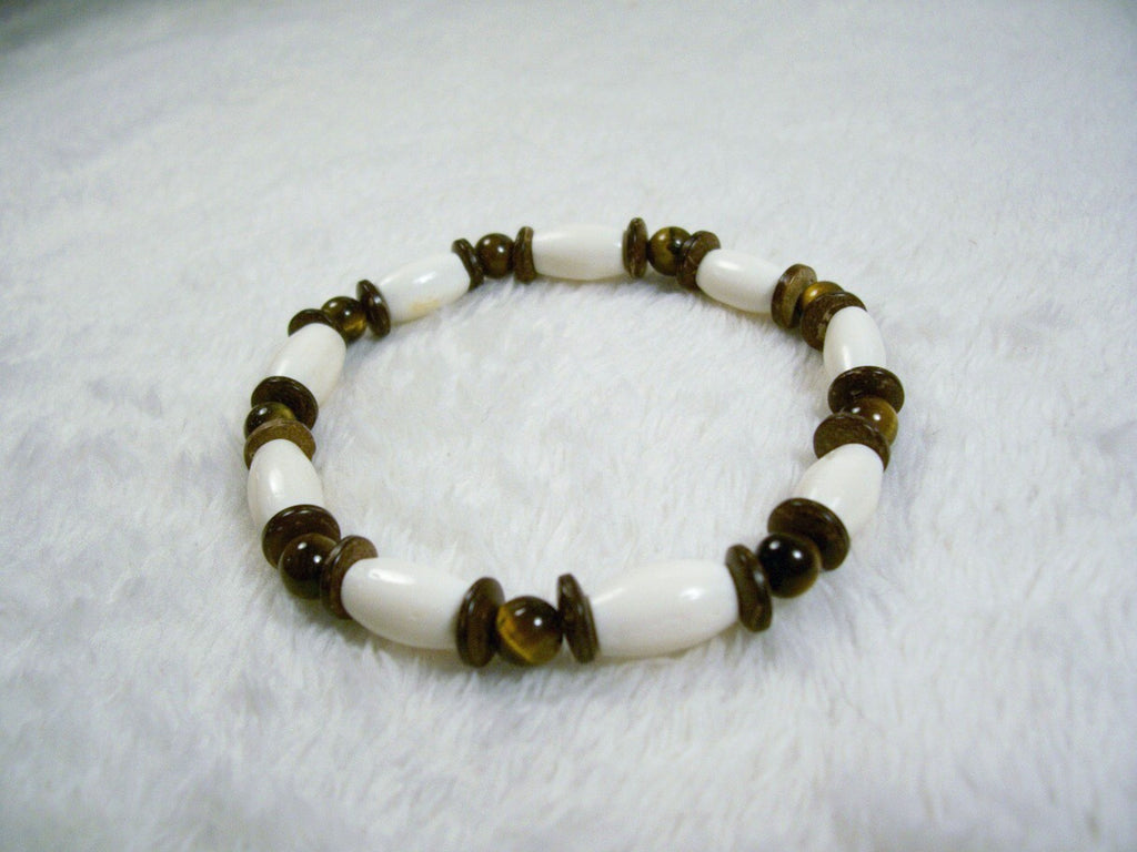 Tiger Eye and White Bone Stretch Bracelet by Chained Dolls