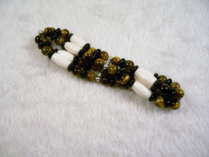 Tiger Eye and White Bone Two Strand Stretch Bracelet by Chained Dolls