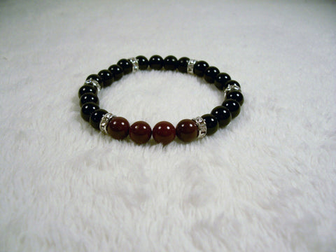Onyx and Mookaite Jaspter Stretch Bracelet 1 by Chained Dolls