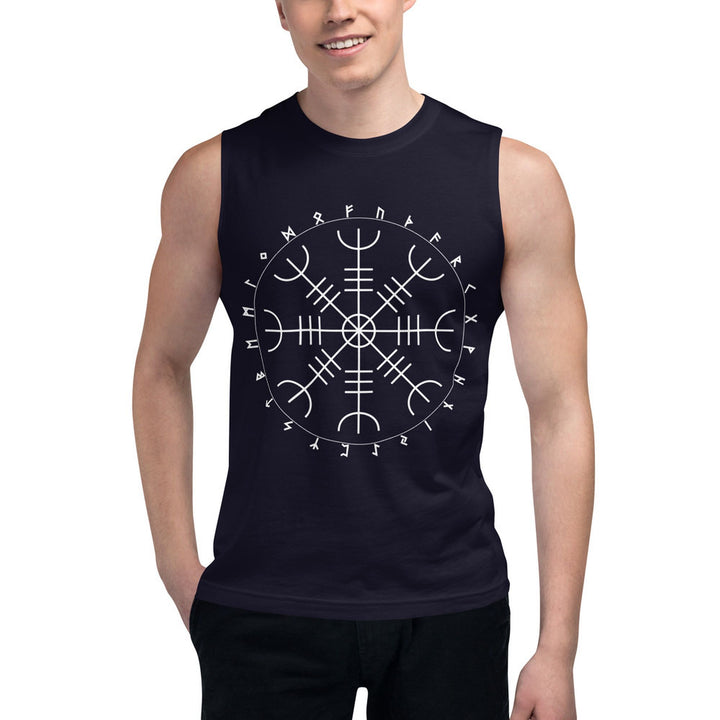 Aegishjalmr Runes Navy Muscle Shirt by Chained Dolls