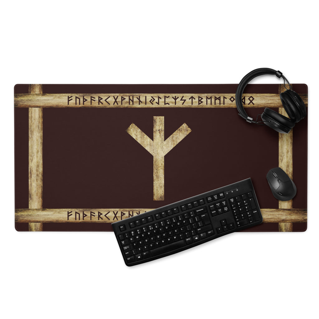 Algiz Brown Grunge Gaming Mouse Pad by Chained Dolls