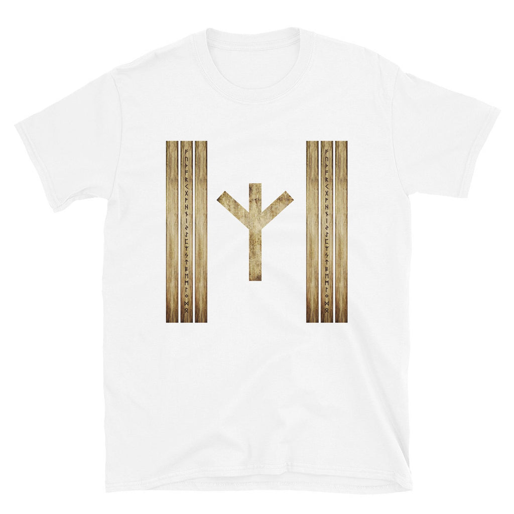 Algiz Brown Grunge White Unisex T-shirts by Chained Dolls