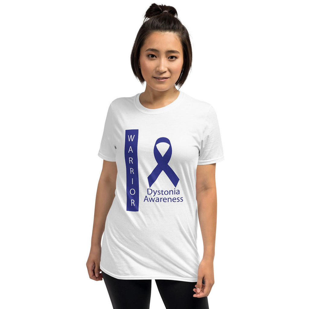 Dystonia Warrior White Unisex T-shirt by Chained Dolls