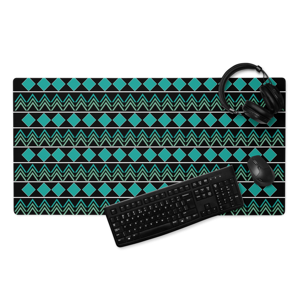 Turquoise and Black Indigenous Print Gaming Mouse Pad by Chained Dolls