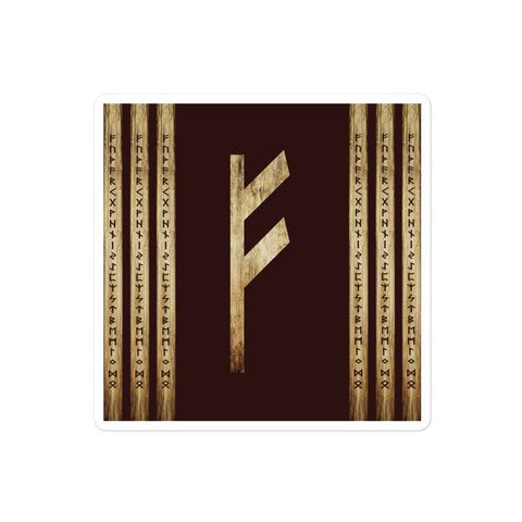 Fehu Brown Grunge 4 inch x 4 inch Sticker by Chained Dolls