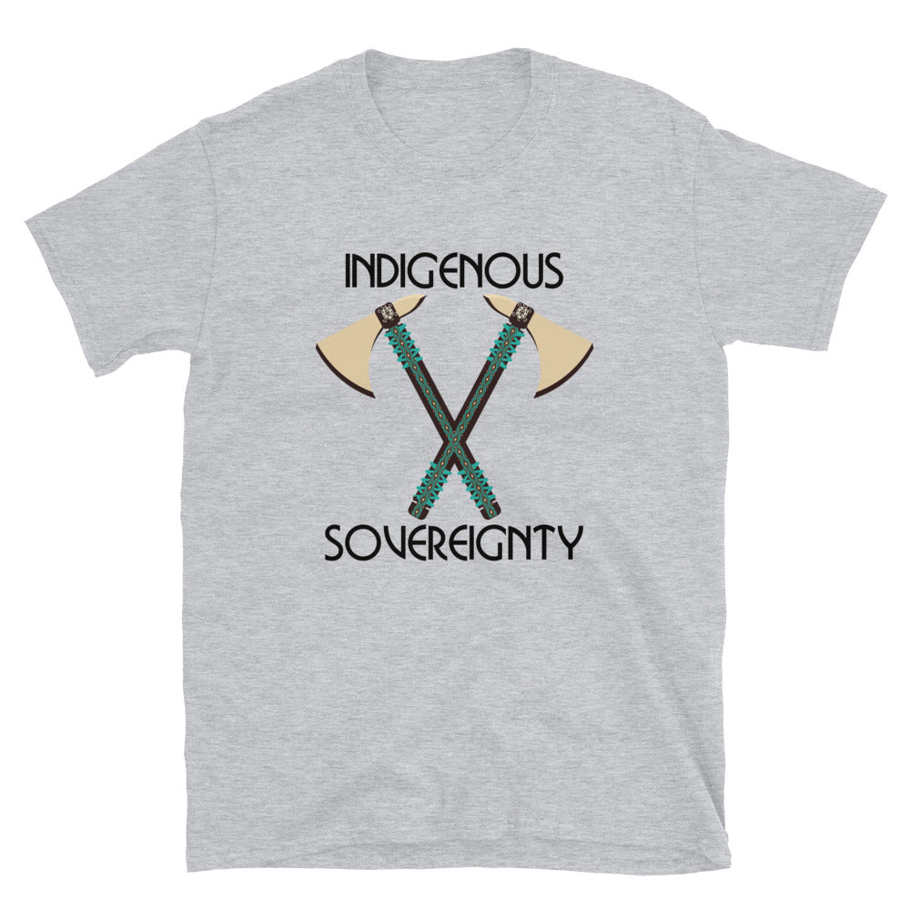 Indigenous Sovereignty Tomahawk Sport Grey T-shirts by Chained Dolls