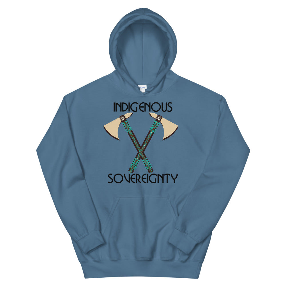 Indigenous Sovereignty Tomahawk Indigo Blue Hoodies by Chained Dolls