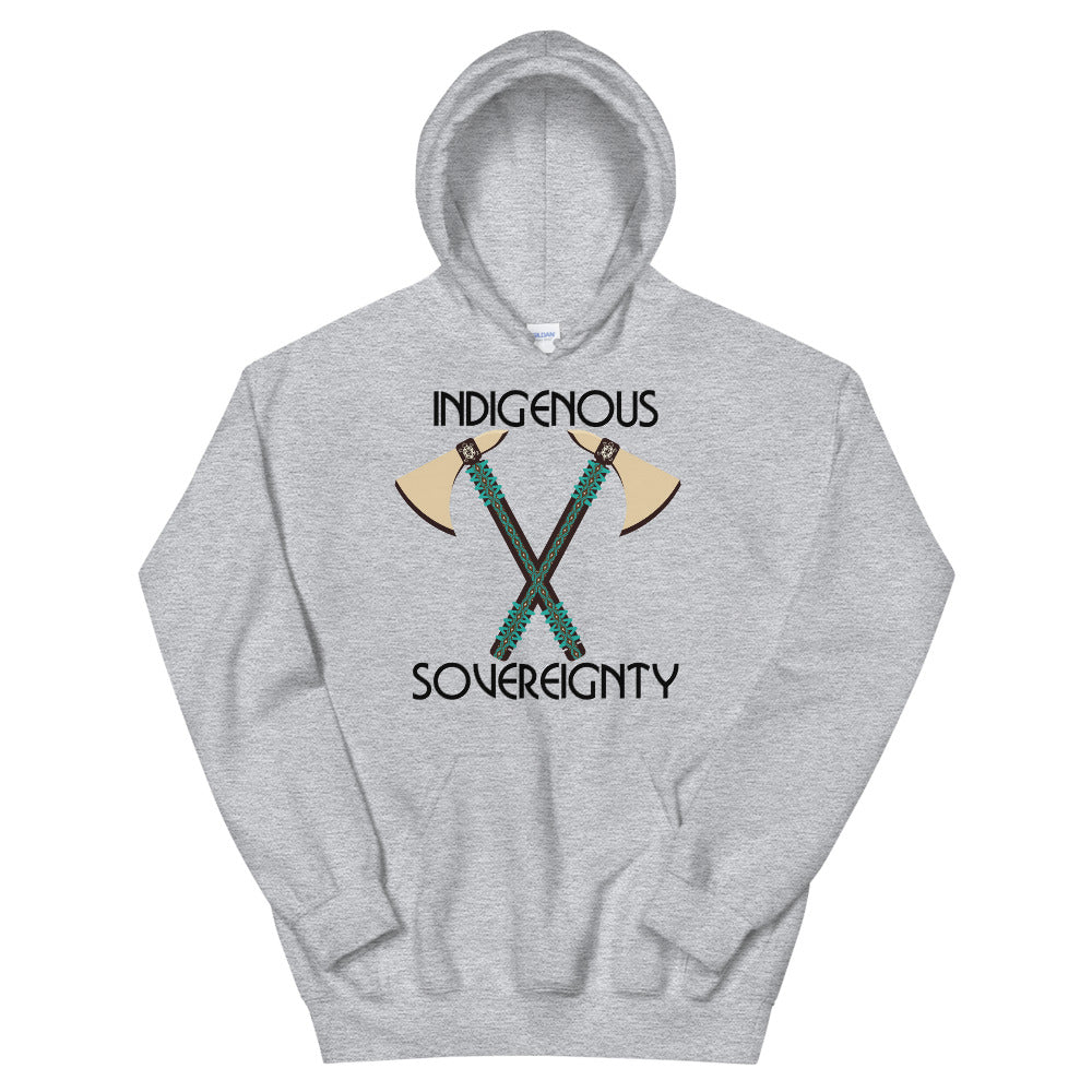 Indigenous Sovereignty Tomahawk Sport Grey Hoodies by Chained Dolls