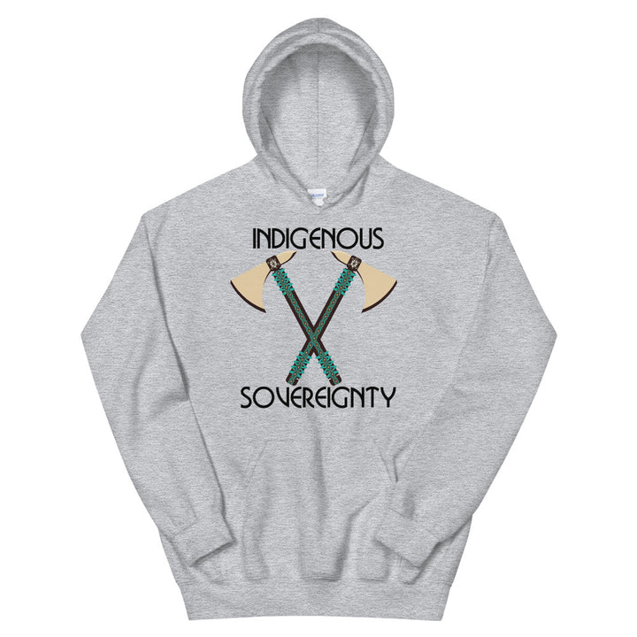 Indigenous Sovereignty Tomahawk Sport Grey Hoodies by Chained Dolls