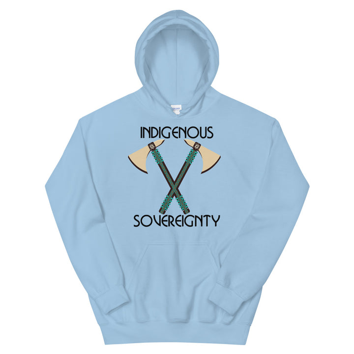 Indigenous Sovereignty Tomahawk Light Blue Hoodies by Chained Dolls