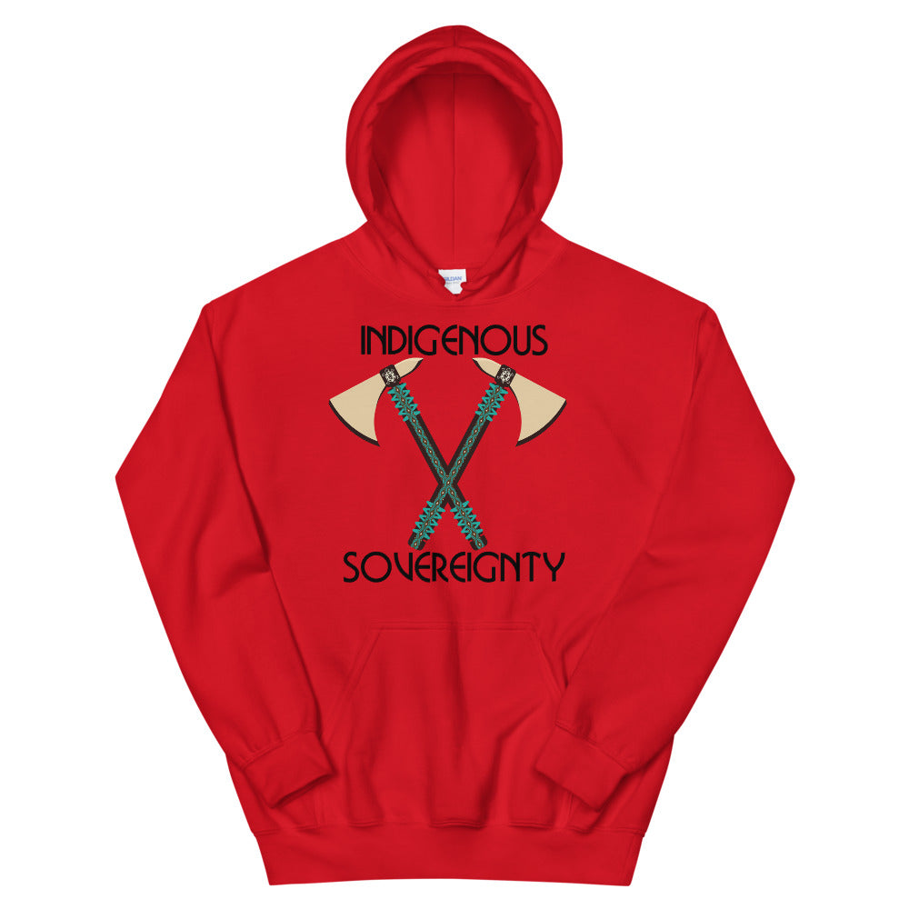 Indigenous Sovereignty Tomahawk Red Hoodies by Chained Dolls