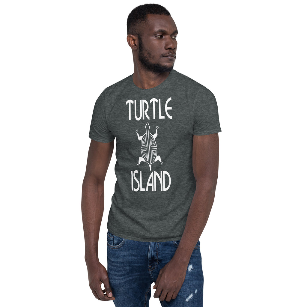 Turtle Island Dark Heather Unisex T-shirt 3 by Chained Dolls