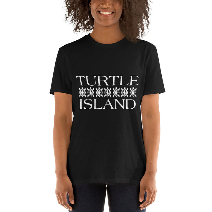 Turtle Island Black Unisex T-shirt 4 by Chained Dolls