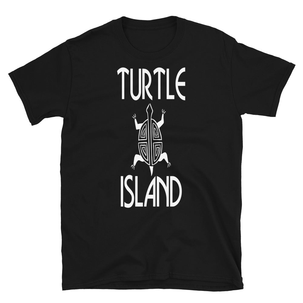 Turtle Island Black Unisex T-shirt 3 by Chained Dolls