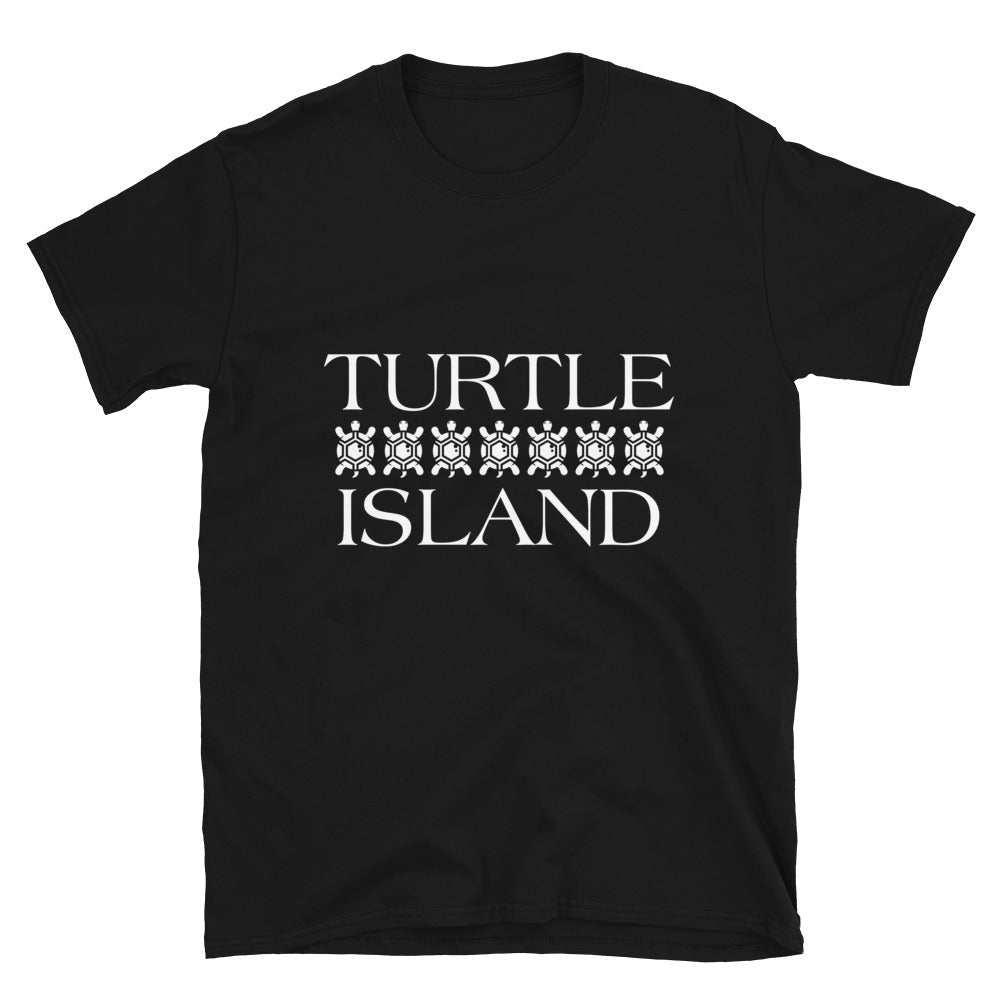 Turtle Island Black Unisex T-shirt 4 by Chained Dolls