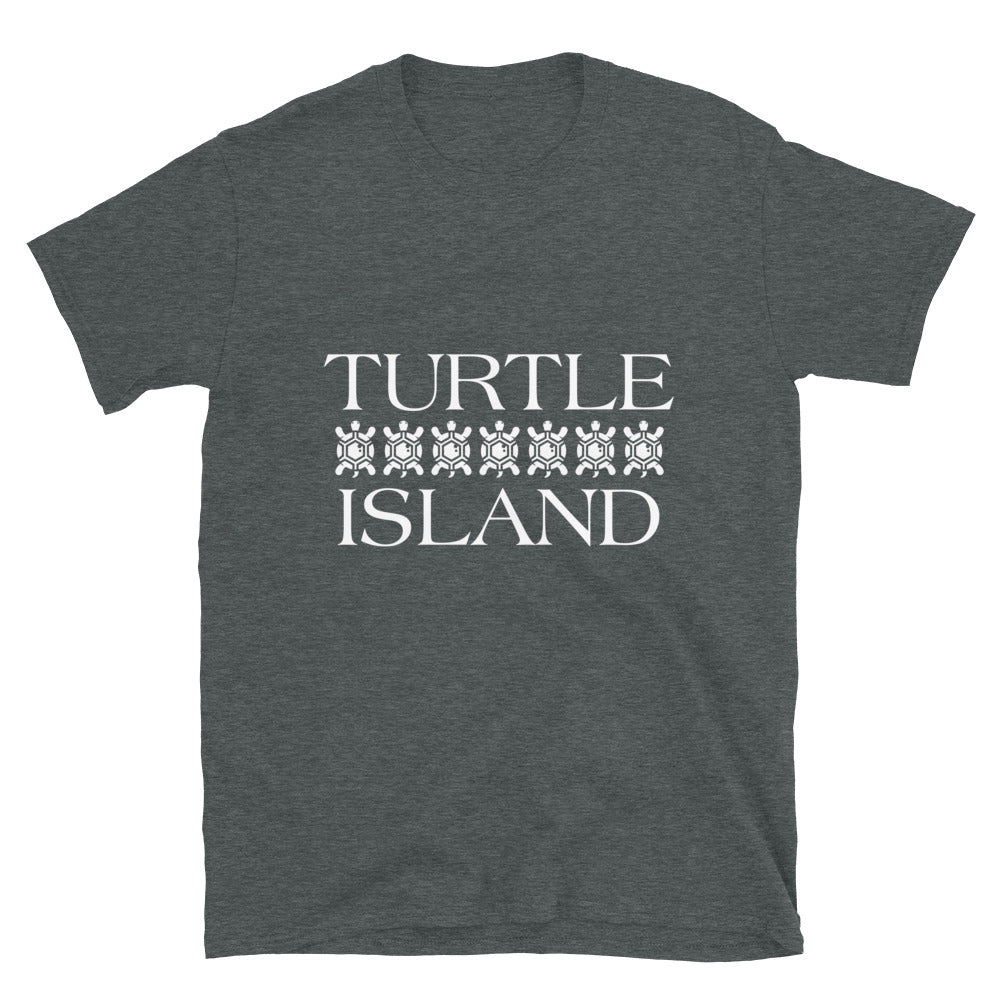 Turtle Island Dark Heather Unisex T-shirt 4 by Chained Dolls