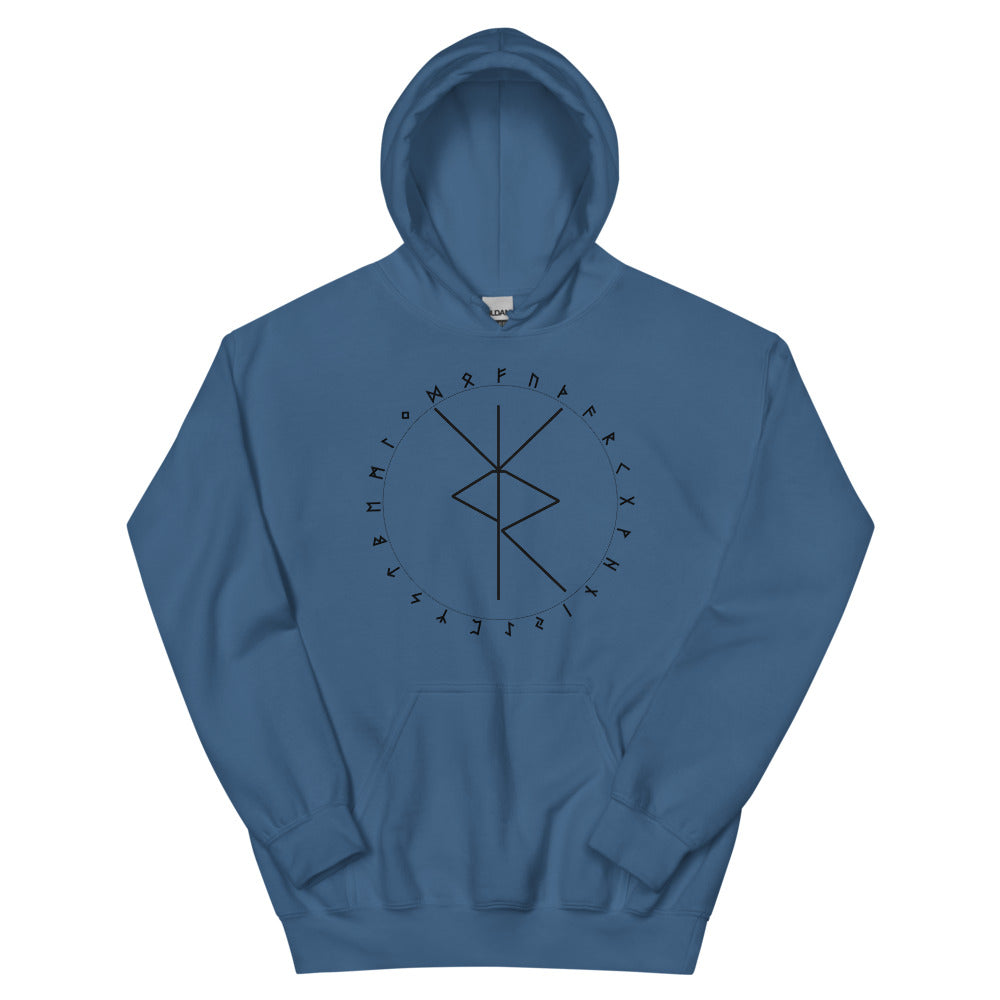 Travel Protection Bind Rune Indigo Blue Unisex Hoodie by Chained Dolls