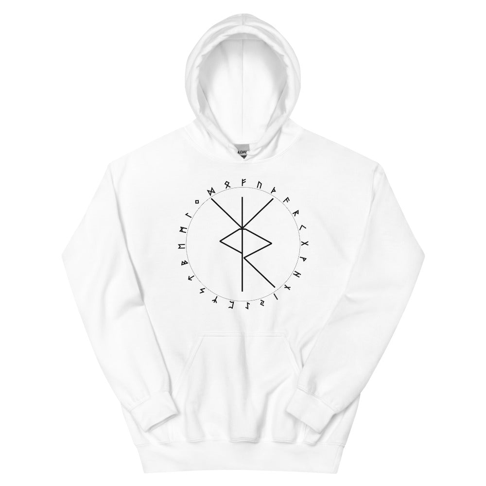 Travel Protection Bind Rune White Unisex Hoodie by Chained Dolls