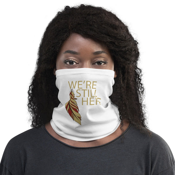 We're Still Here Feather White Neck Gaiter by Chained Dolls